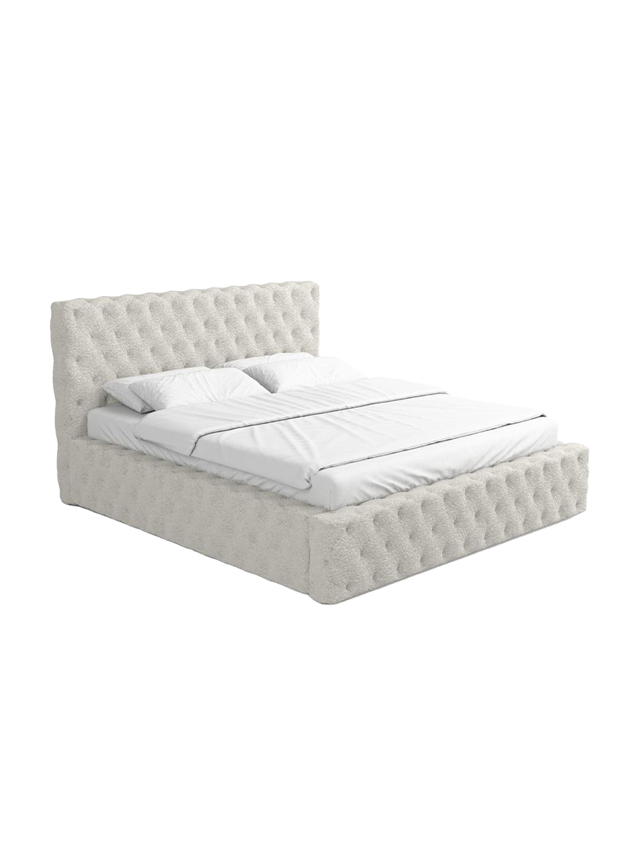 
Design Polsterbett „Garbo“ mit Ablagefach, Bouclé Weiss - 140 x 200 cm