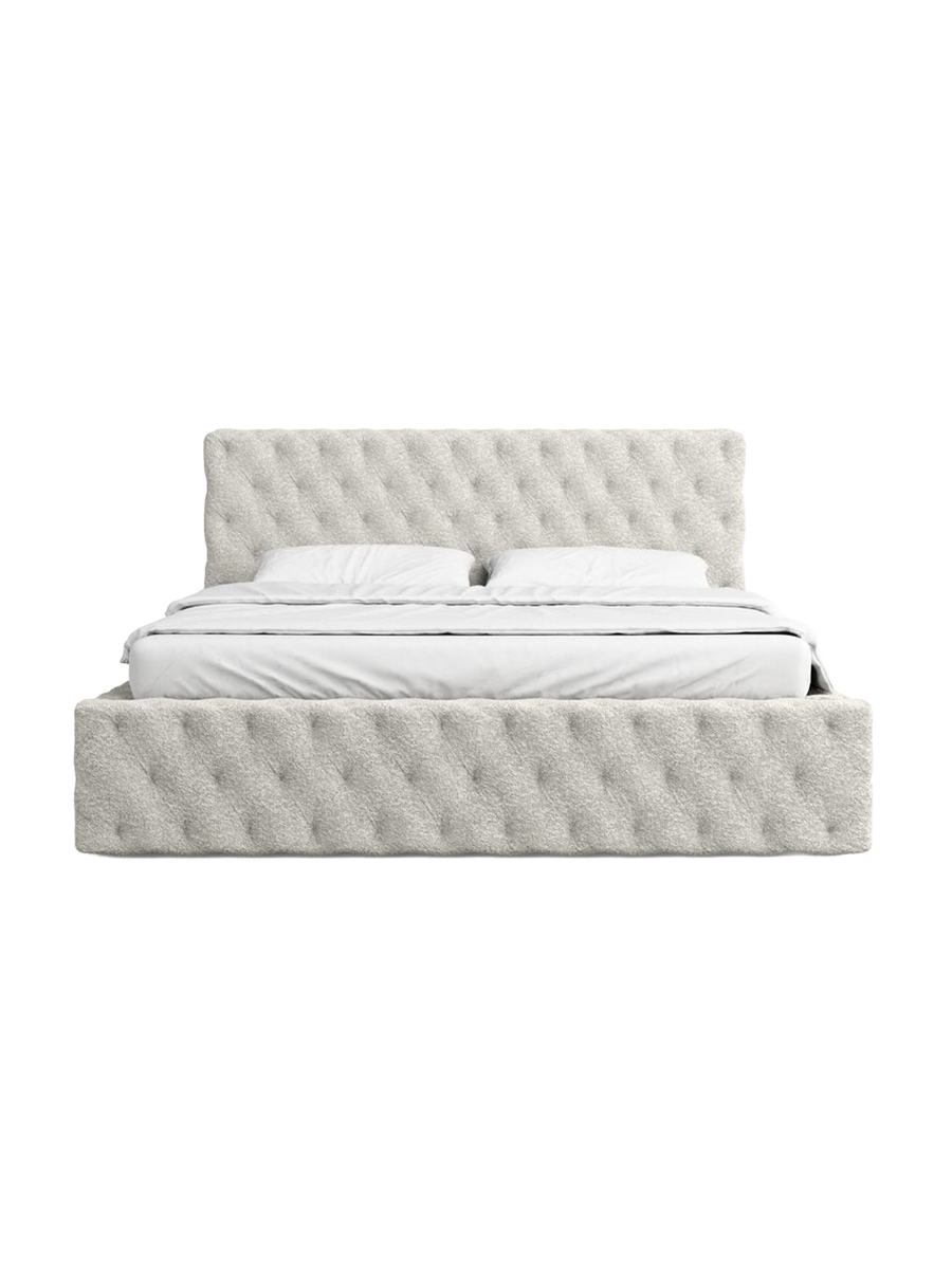 
Design Polsterbett „Garbo“ mit Ablagefach, Bouclé Weiss - 140 x 200 cm