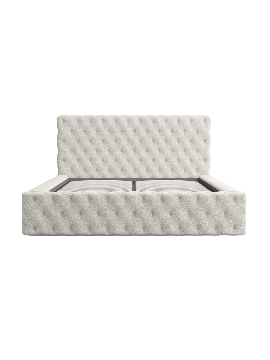 
Design Polsterbett „Garbo“ mit Ablagefach, Bouclé Weiss - 140 x 200 cm