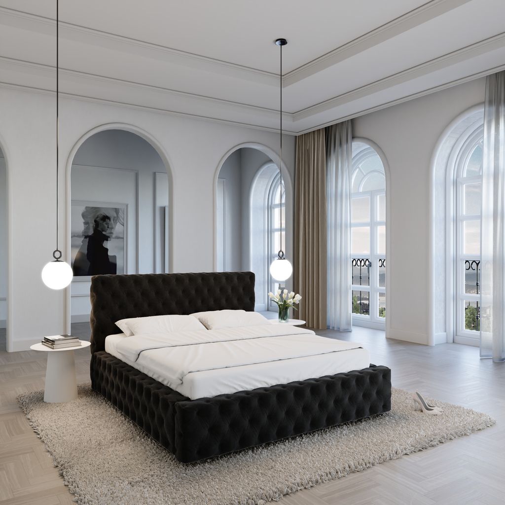 
Design Polsterbett „Garbo“ mit Ablagefach, Kunstleder Schwarz - 140 x 200 cm