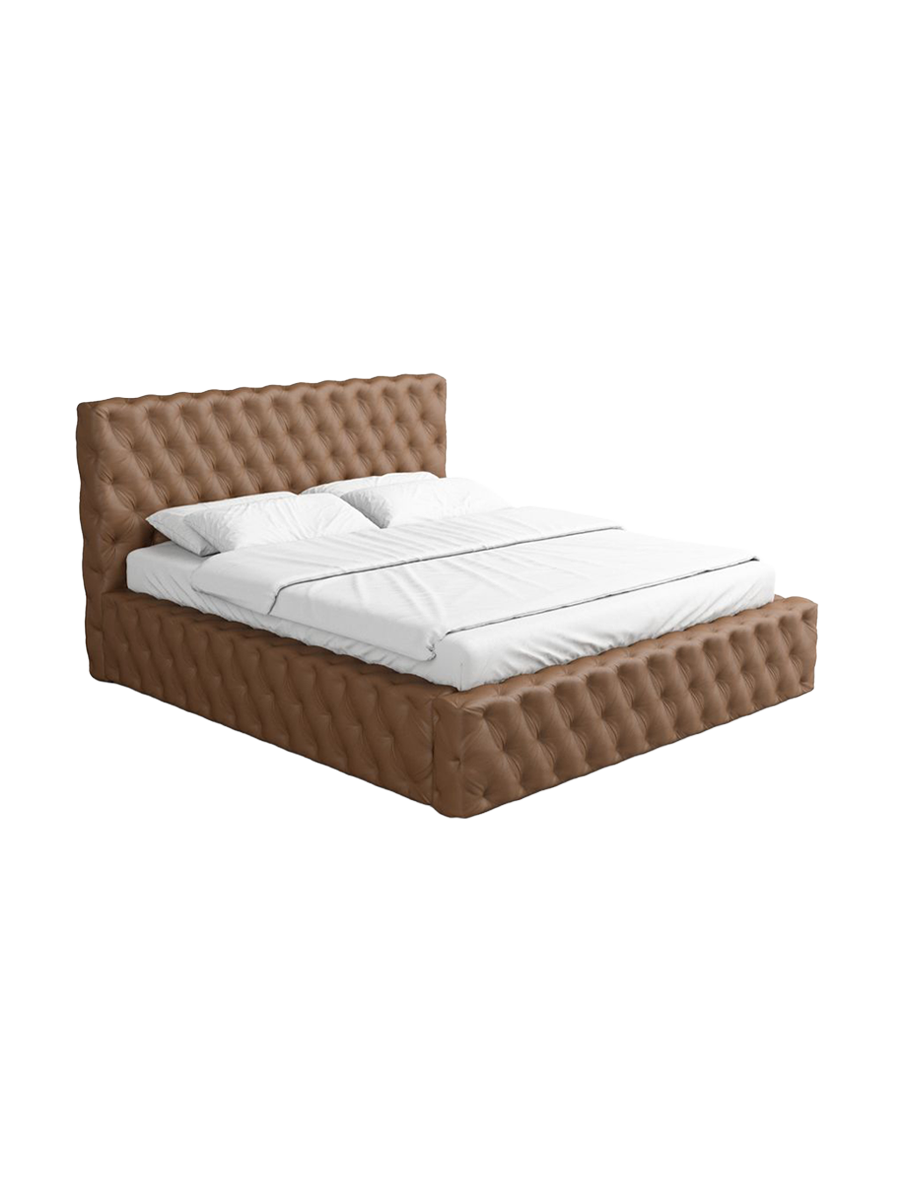 
Design Polsterbett „Garbo“ mit Ablagefach, Kunstleder Choco Brown - 140 x 200 cm