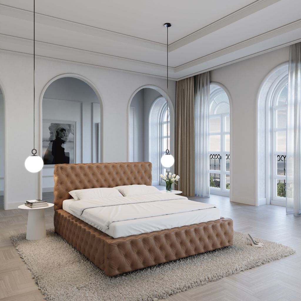 
Design Polsterbett „Garbo“ mit Ablagefach, Kunstleder Choco Brown - 140 x 200 cm