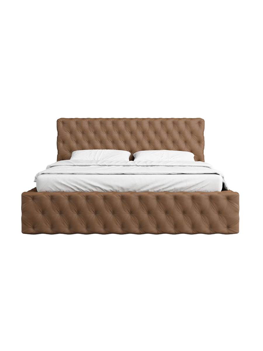 
Design Polsterbett „Garbo“ mit Ablagefach, Kunstleder Choco Brown - 140 x 200 cm