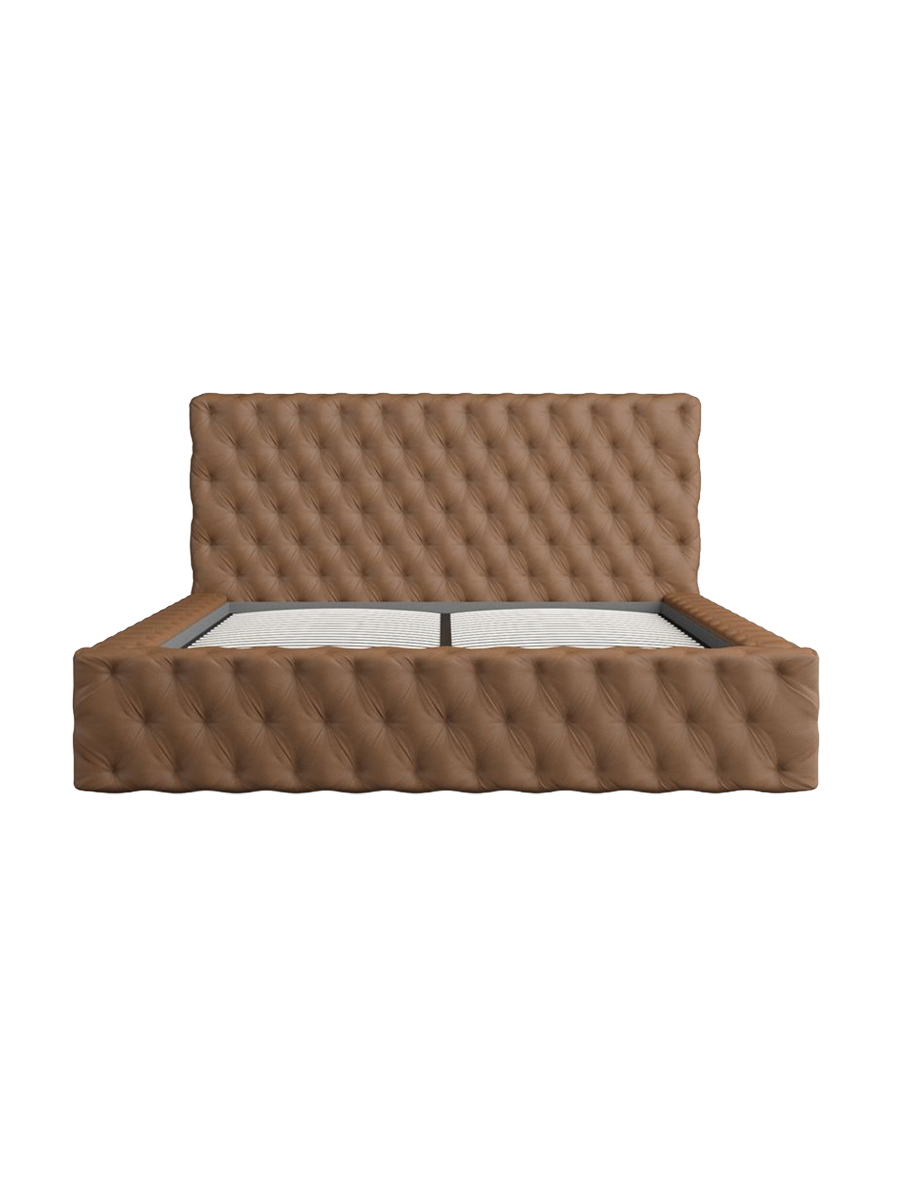 
Design Polsterbett „Garbo“ mit Ablagefach, Kunstleder Choco Brown - 140 x 200 cm