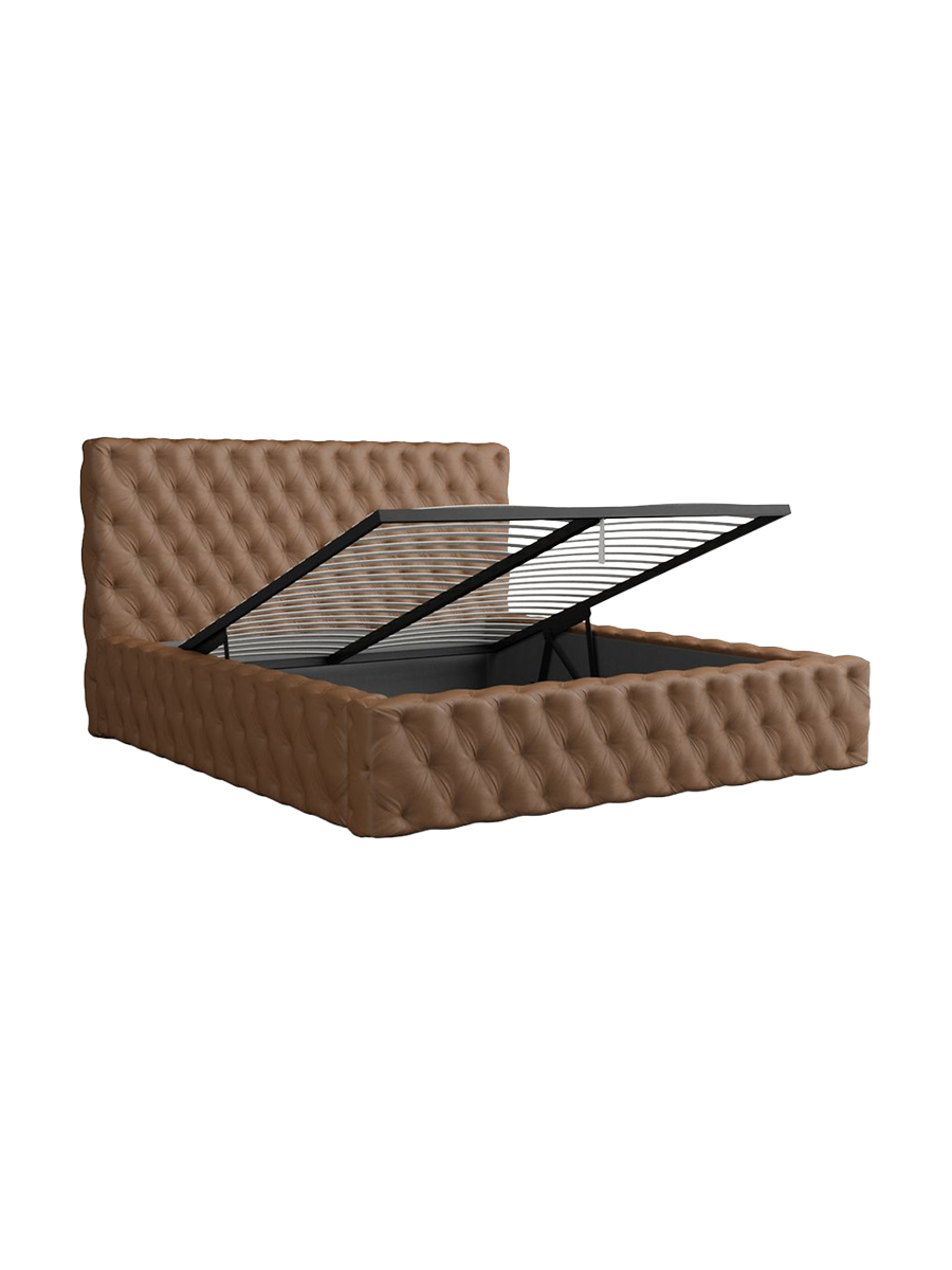 
Design Polsterbett „Garbo“ mit Ablagefach, Kunstleder Choco Brown - 140 x 200 cm