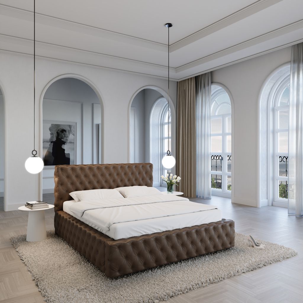 
Design Polsterbett „Garbo“ mit Ablagefach, Kunstleder Dunkelbraun - 140 x 200 cm