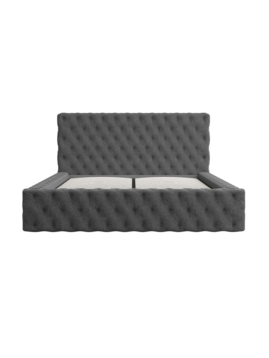 
Design Polsterbett „Garbo“ mit Ablagefach, Webstoff Anthrazit - 140 x 200 cm