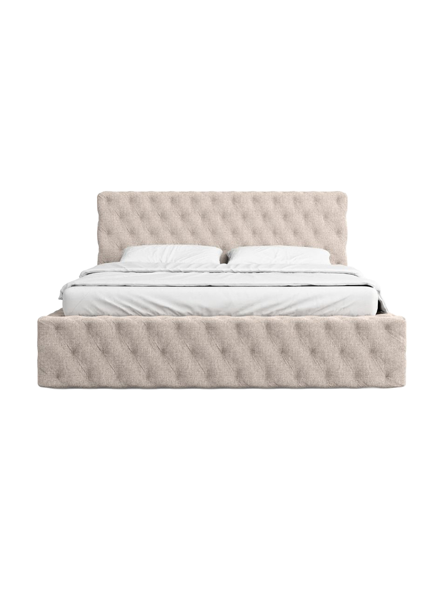 
Design Polsterbett „Garbo“ mit Ablagefach, Webstoff Beige - 140 x 200 cm