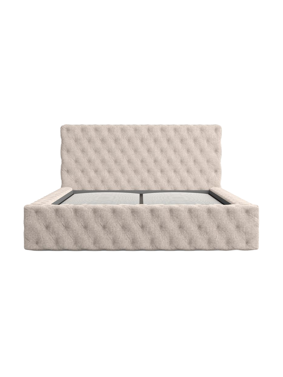 
Design Polsterbett „Garbo“ mit Ablagefach, Webstoff Beige - 140 x 200 cm