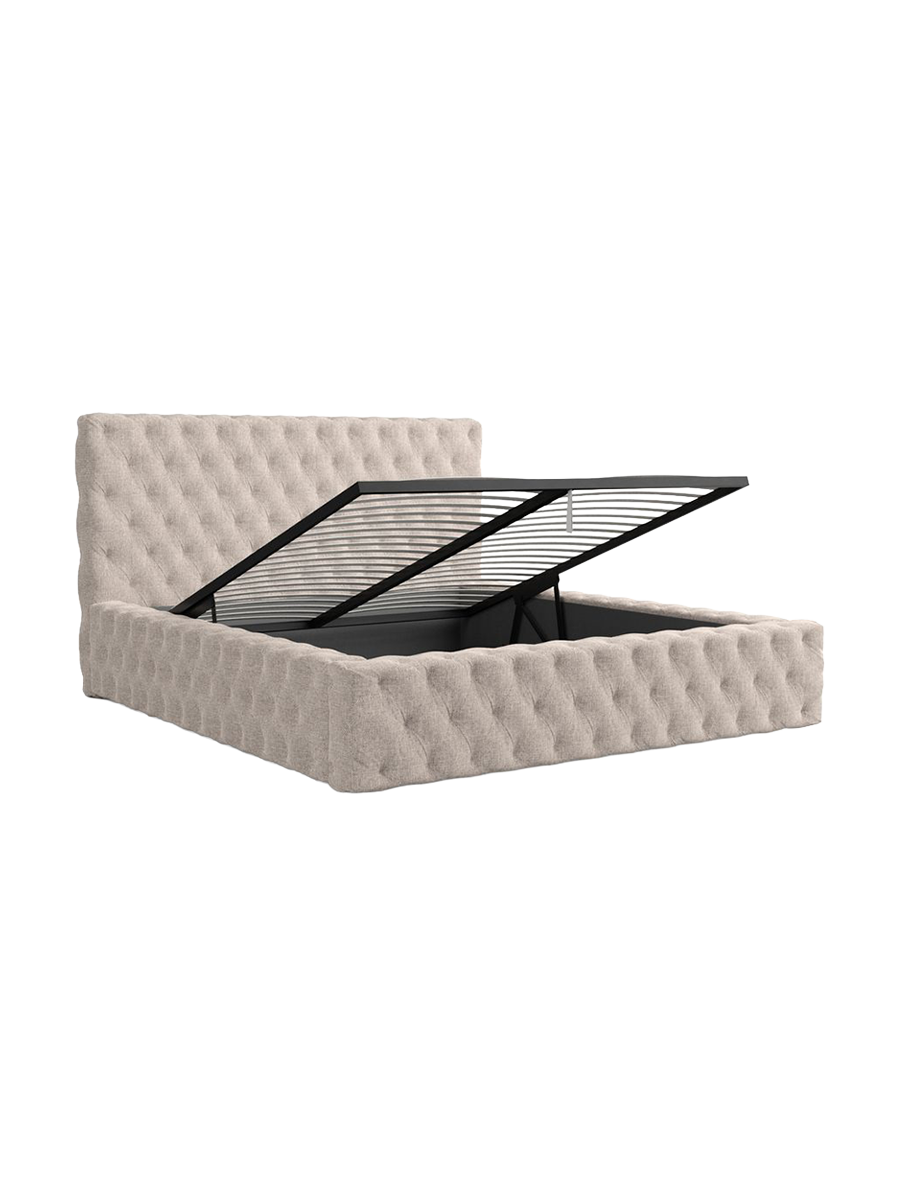 
Design Polsterbett „Garbo“ mit Ablagefach, Webstoff Beige - 140 x 200 cm