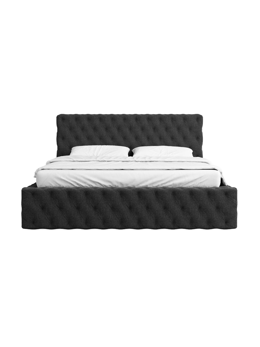 
Design Polsterbett „Garbo“ mit Ablagefach, Webstoff Schwarz - 140 x 200 cm