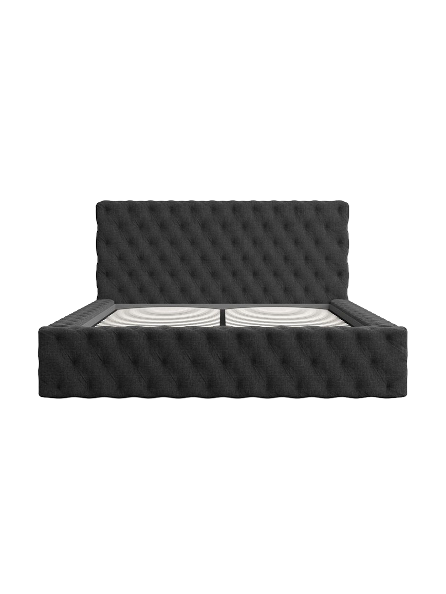 
Design Polsterbett „Garbo“ mit Ablagefach, Webstoff Schwarz - 140 x 200 cm
