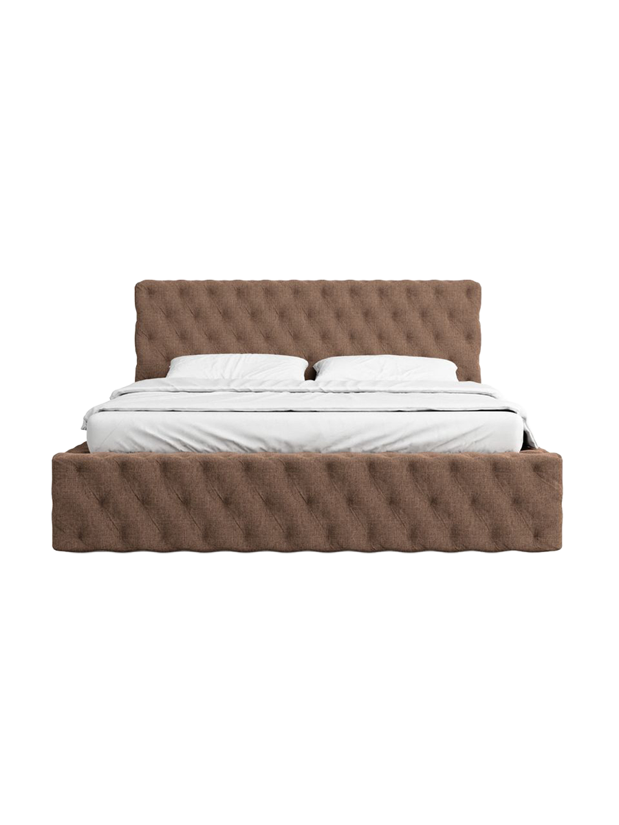 
Design Polsterbett „Garbo“ mit Ablagefach, Webstoff Braun - 140 x 200 cm