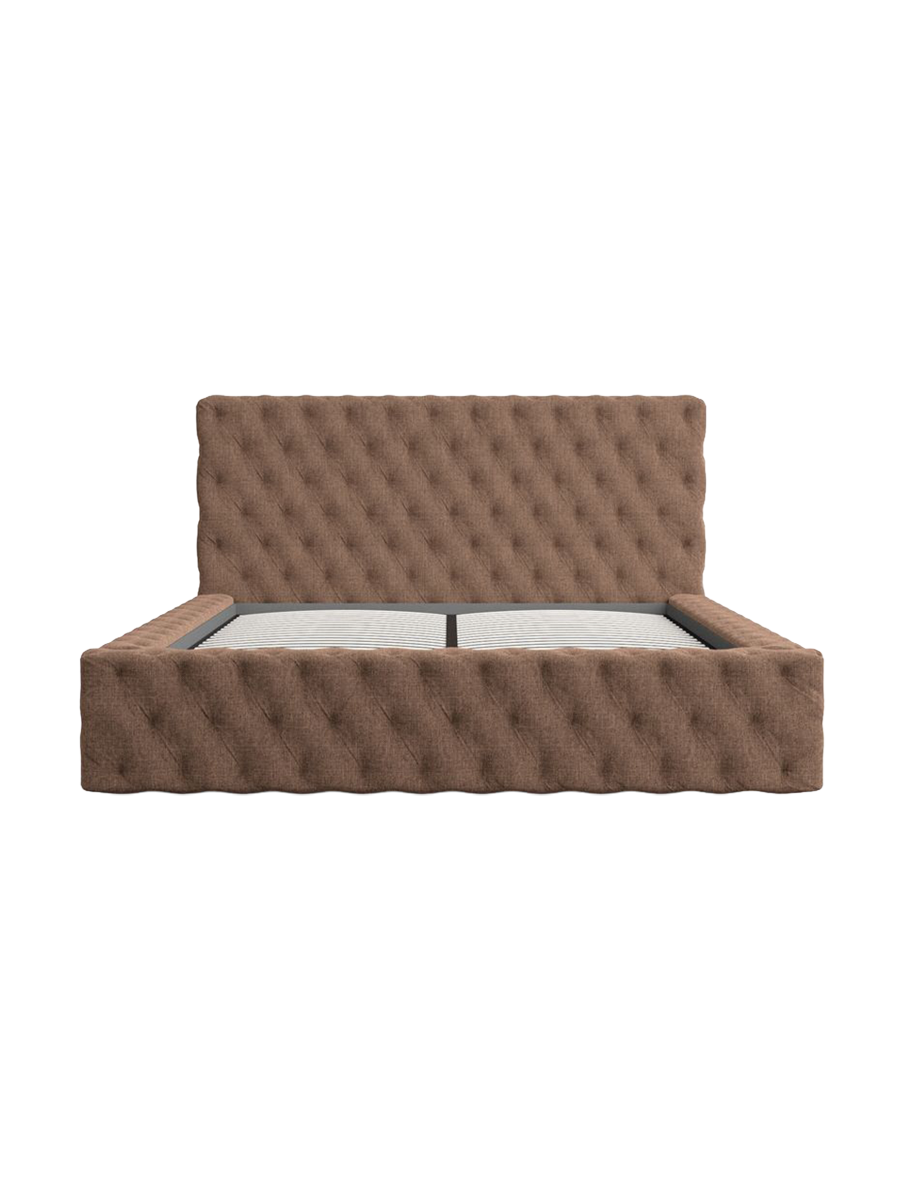 
Design Polsterbett „Garbo“ mit Ablagefach, Webstoff Braun - 140 x 200 cm