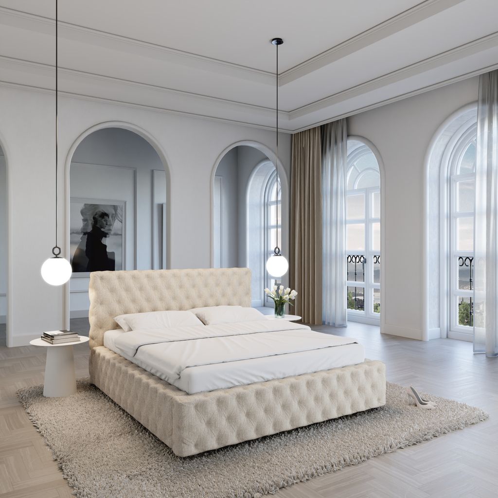 
Design Polsterbett „Garbo“ mit Ablagefach, Webstoff Cream - 140 x 200 cm