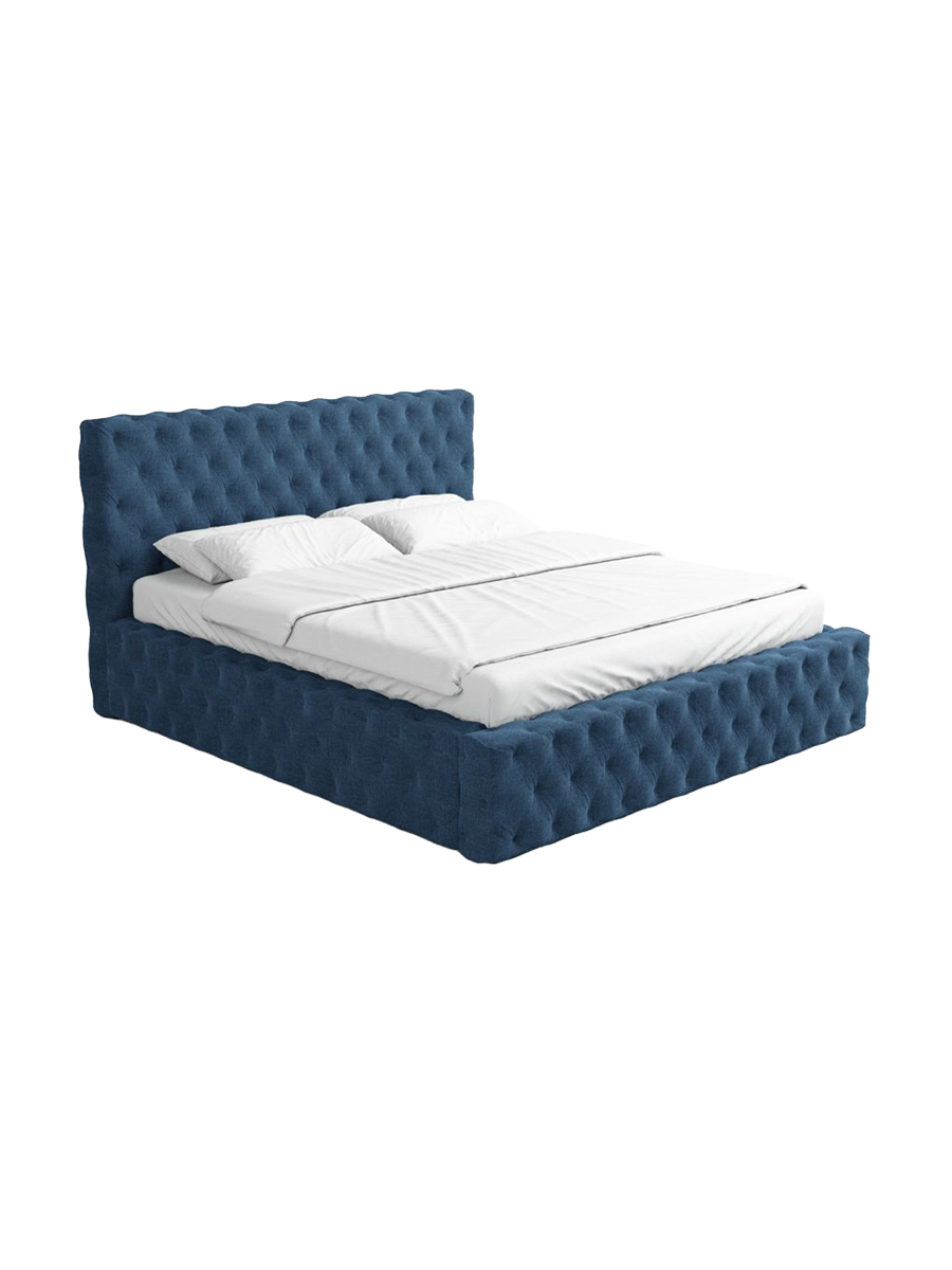 
Design Polsterbett „Garbo“ mit Ablagefach, Webstoff Dunkelblau - 140 x 200 cm