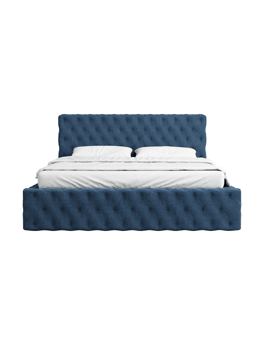 
Design Polsterbett „Garbo“ mit Ablagefach, Webstoff Dunkelblau - 140 x 200 cm
