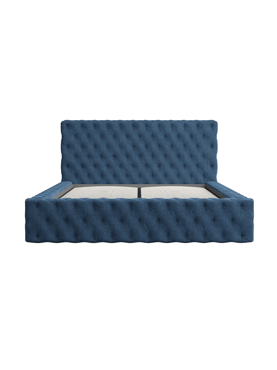 
Design Polsterbett „Garbo“ mit Ablagefach, Webstoff Dunkelblau - 140 x 200 cm