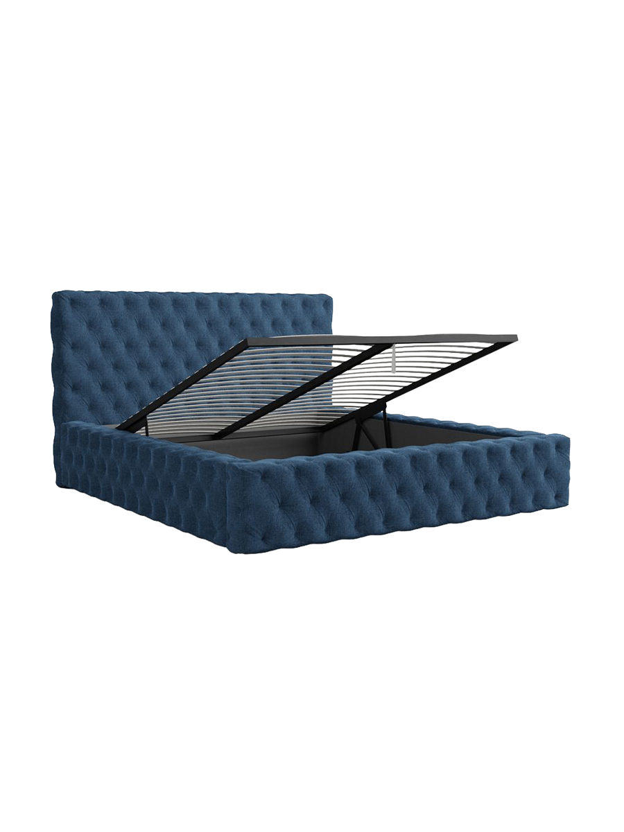 
Design Polsterbett „Garbo“ mit Ablagefach, Webstoff Dunkelblau - 140 x 200 cm