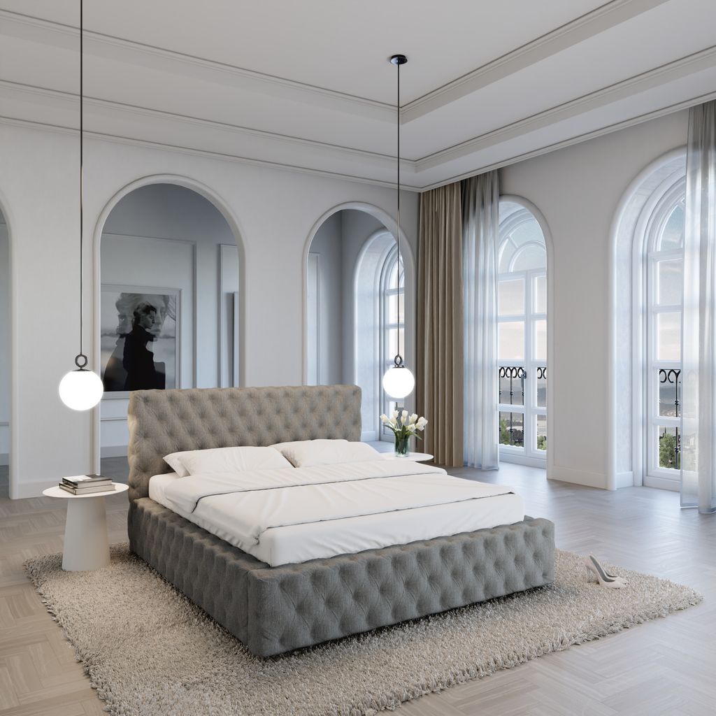 
Design Polsterbett „Garbo“ mit Ablagefach, Webstoff Grau - 140 x 200 cm
