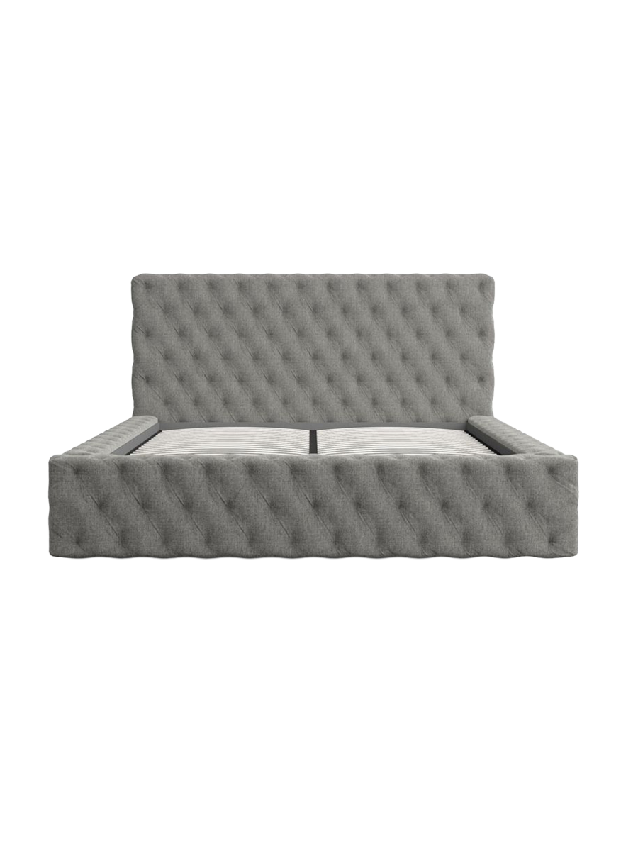 
Design Polsterbett „Garbo“ mit Ablagefach, Webstoff Grau - 140 x 200 cm