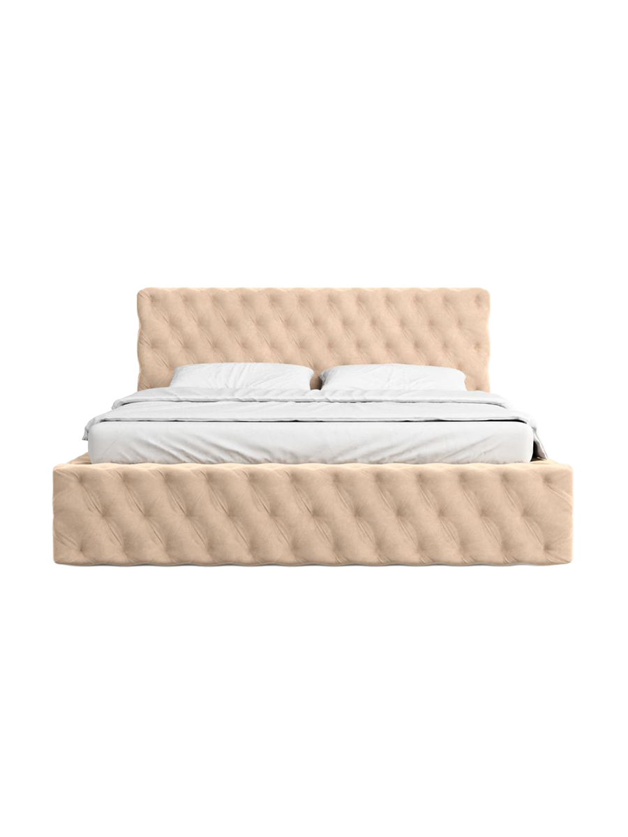 
Design Polsterbett „Garbo“ mit Ablagefach, Samt Beige - 140 x 200 cm