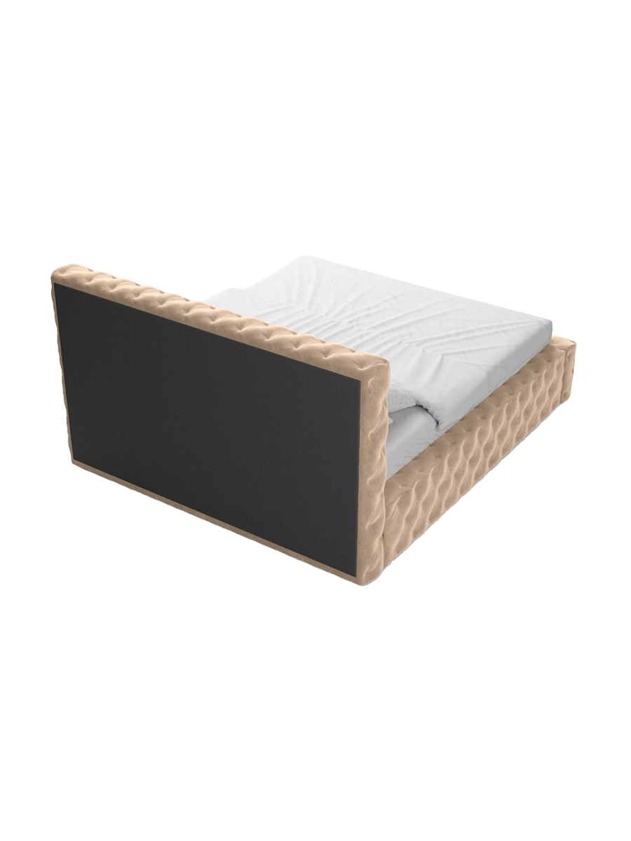 
Design Polsterbett „Garbo“ mit Ablagefach, Samt Beige - 140 x 200 cm