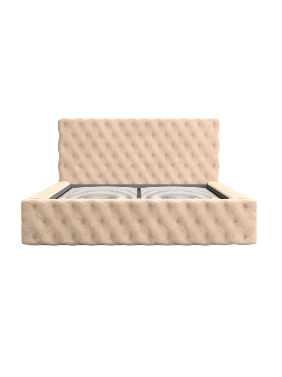 
Design Polsterbett „Garbo“ mit Ablagefach, Samt Beige - 140 x 200 cm