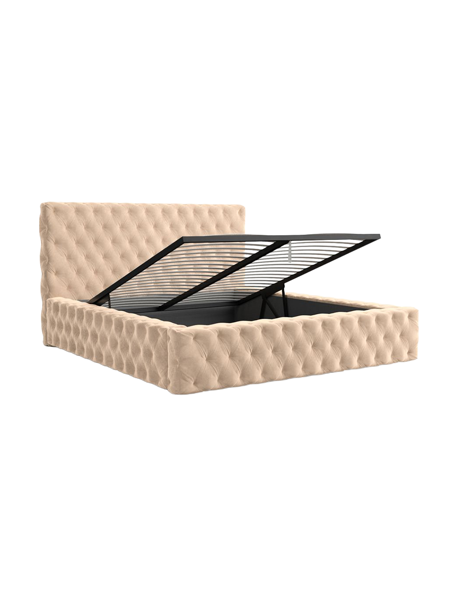 
Design Polsterbett „Garbo“ mit Ablagefach, Samt Beige - 140 x 200 cm