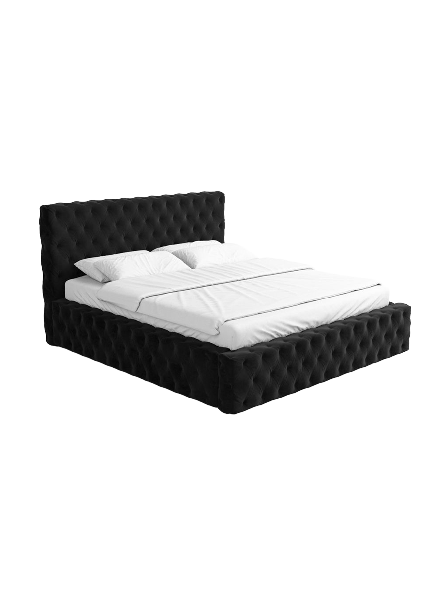 
Design Polsterbett „Garbo“ mit Ablagefach, Samt Schwarz - 140 x 200 cm