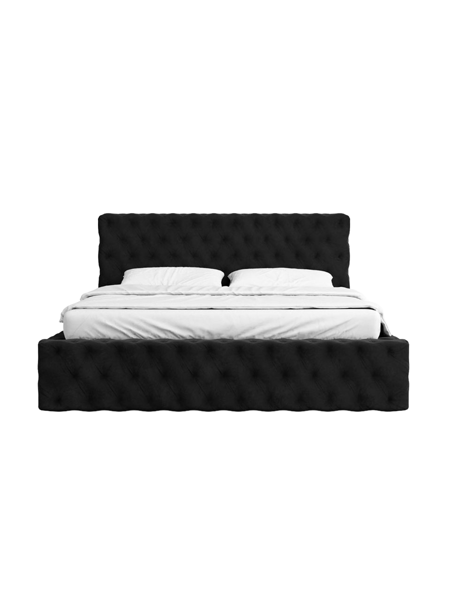 
Design Polsterbett „Garbo“ mit Ablagefach, Samt Schwarz - 140 x 200 cm