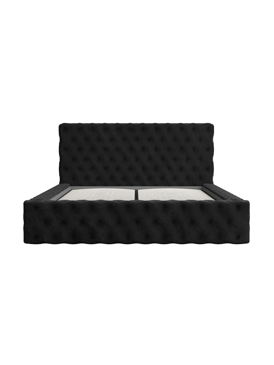 
Design Polsterbett „Garbo“ mit Ablagefach, Samt Schwarz - 140 x 200 cm