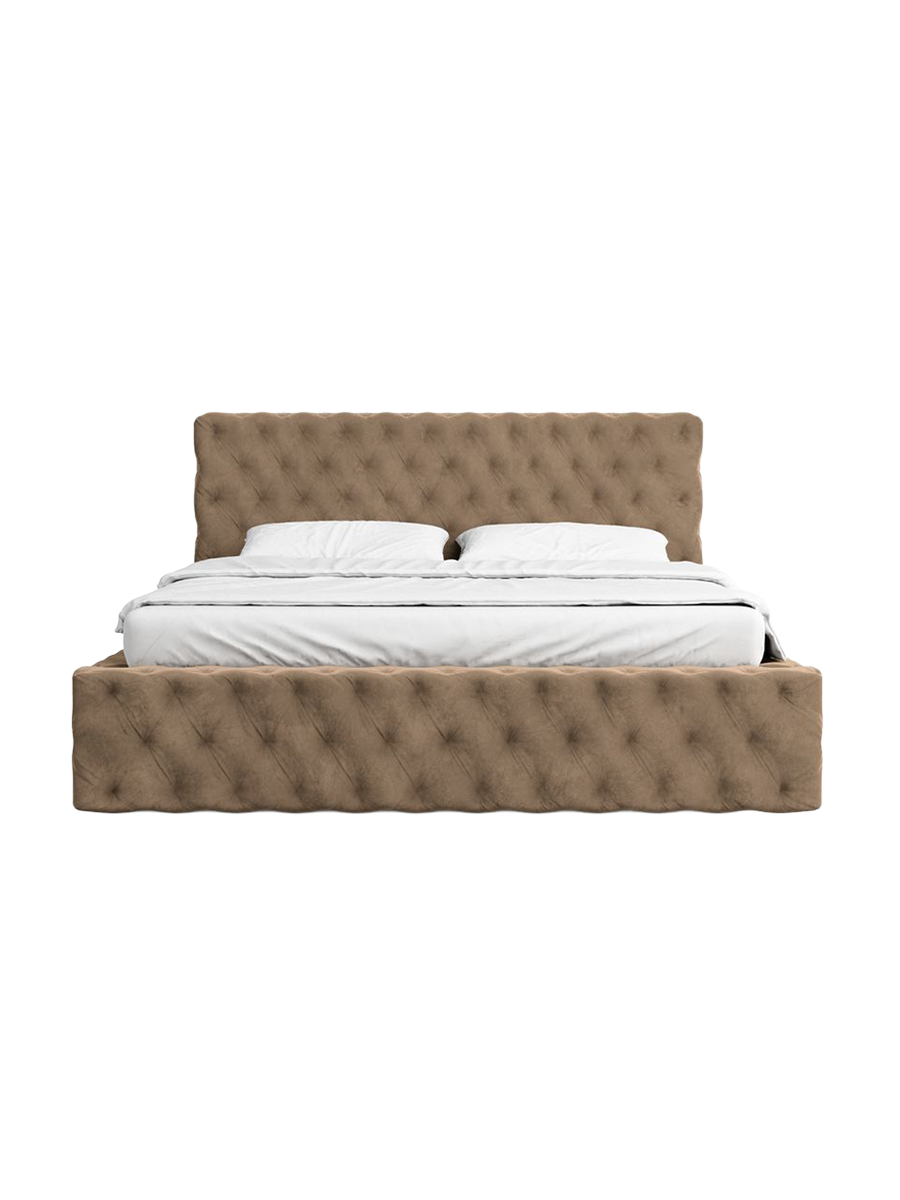 
Design Polsterbett „Garbo“ mit Ablagefach, Samt Braun - 140 x 200 cm