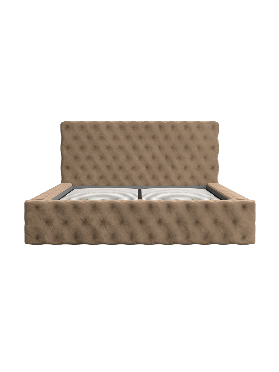 
Design Polsterbett „Garbo“ mit Ablagefach, Samt Braun - 140 x 200 cm