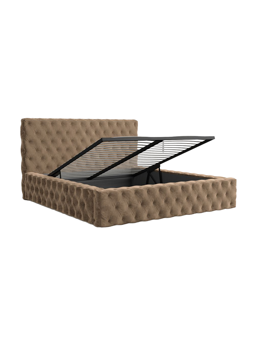 
Design Polsterbett „Garbo“ mit Ablagefach, Samt Braun - 140 x 200 cm
