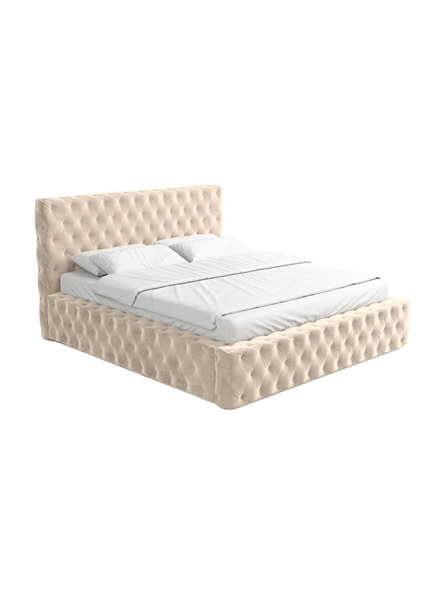 
Design Polsterbett „Garbo“ mit Ablagefach, Samt Cream - 140 x 200 cm