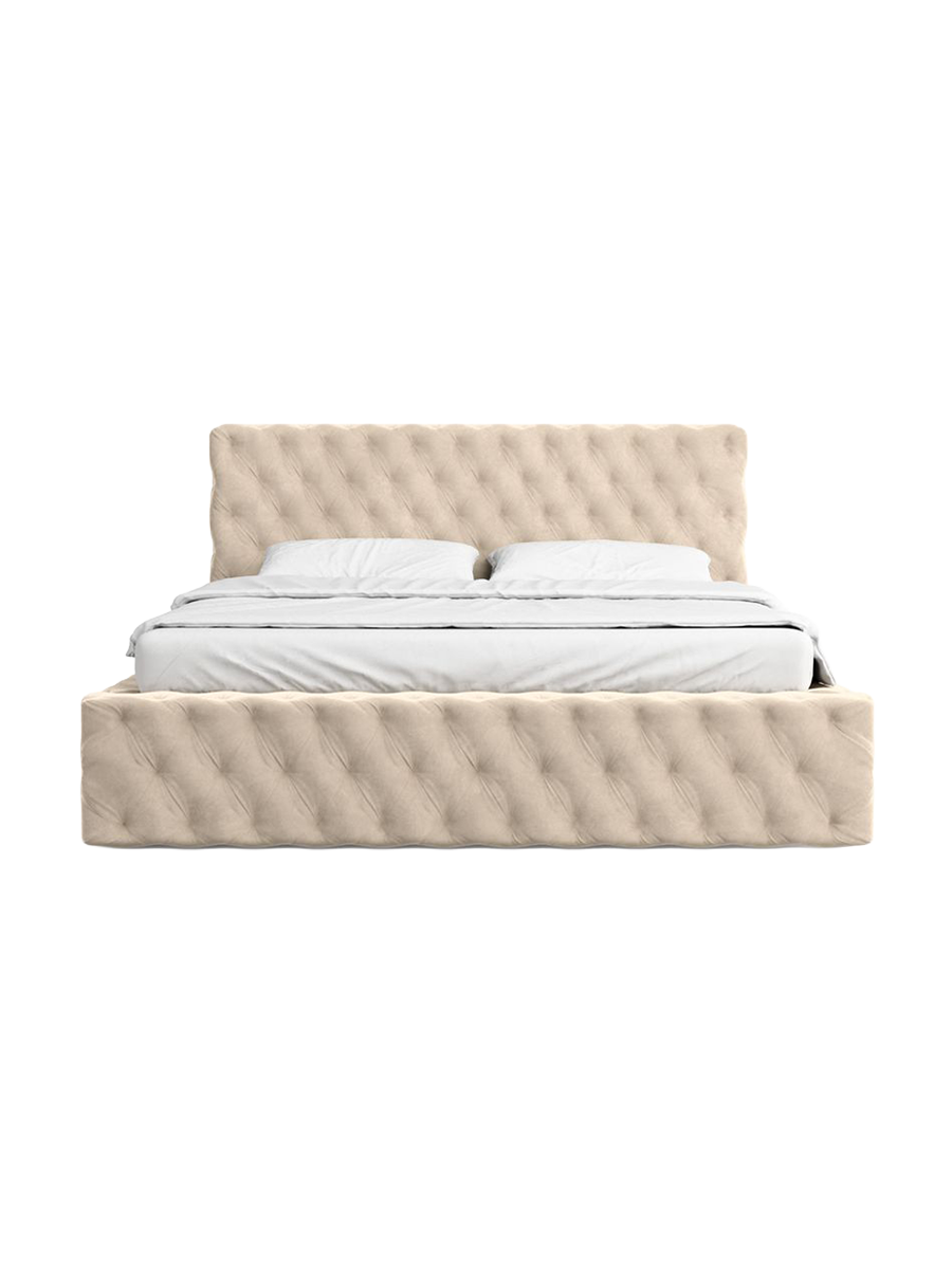 
Design Polsterbett „Garbo“ mit Ablagefach, Samt Cream - 140 x 200 cm