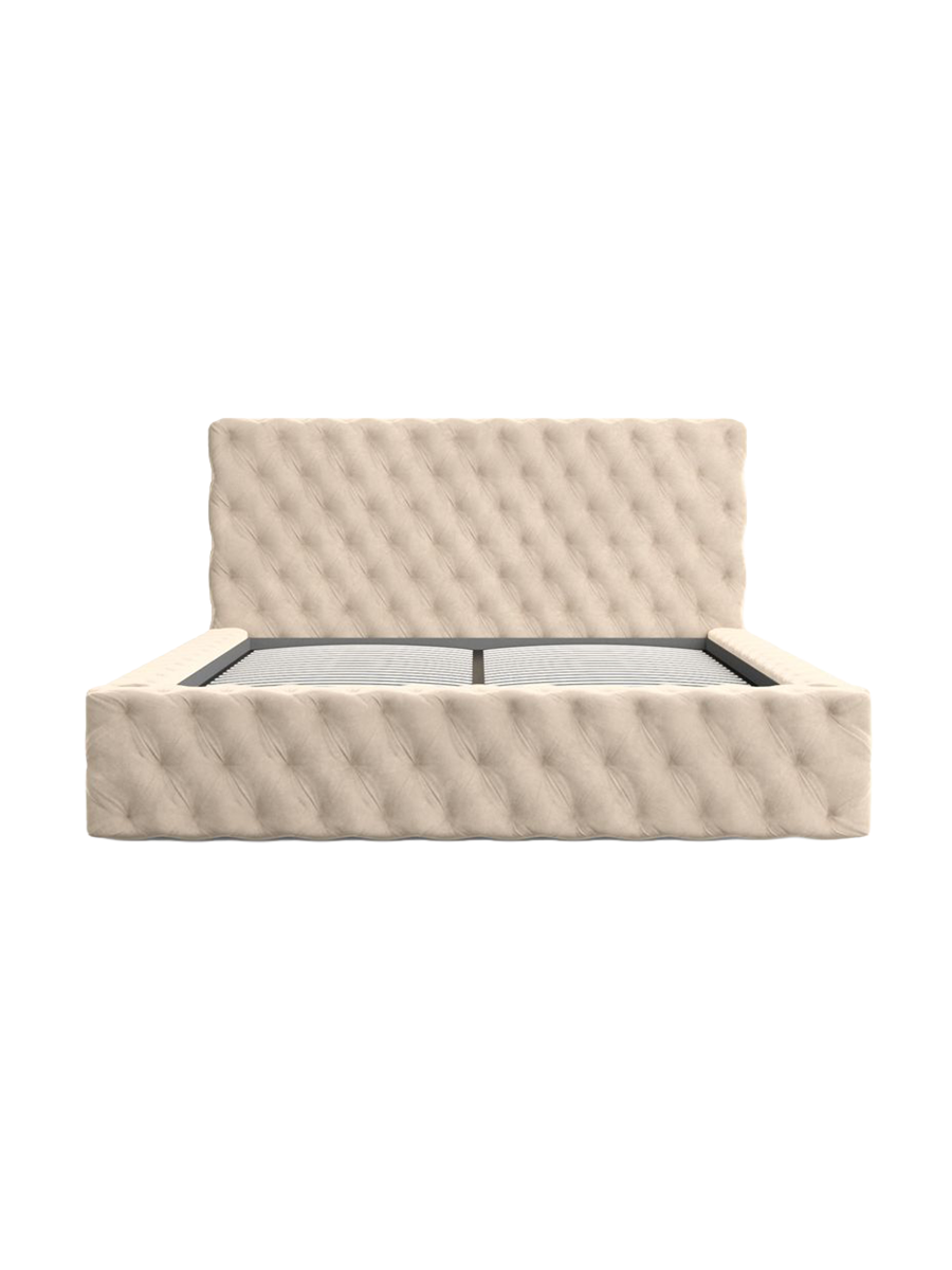 
Design Polsterbett „Garbo“ mit Ablagefach, Samt Cream - 140 x 200 cm