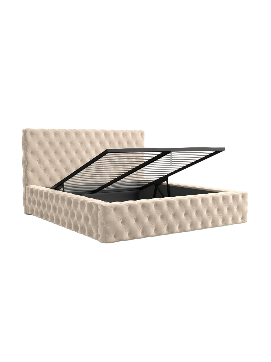 
Design Polsterbett „Garbo“ mit Ablagefach, Samt Cream - 140 x 200 cm