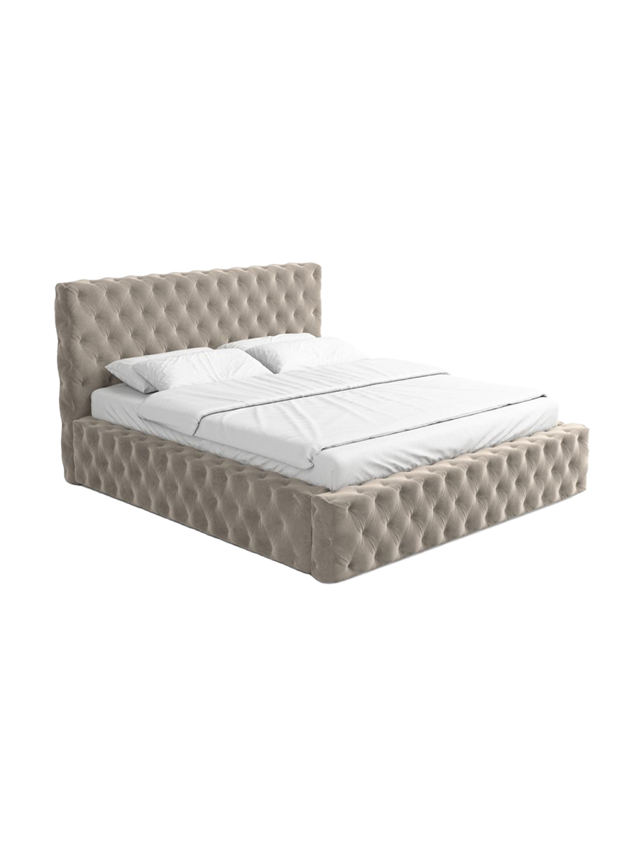 
Design Polsterbett „Garbo“ mit Ablagefach, Samt Beige dunkel - 140 x 200 cm
