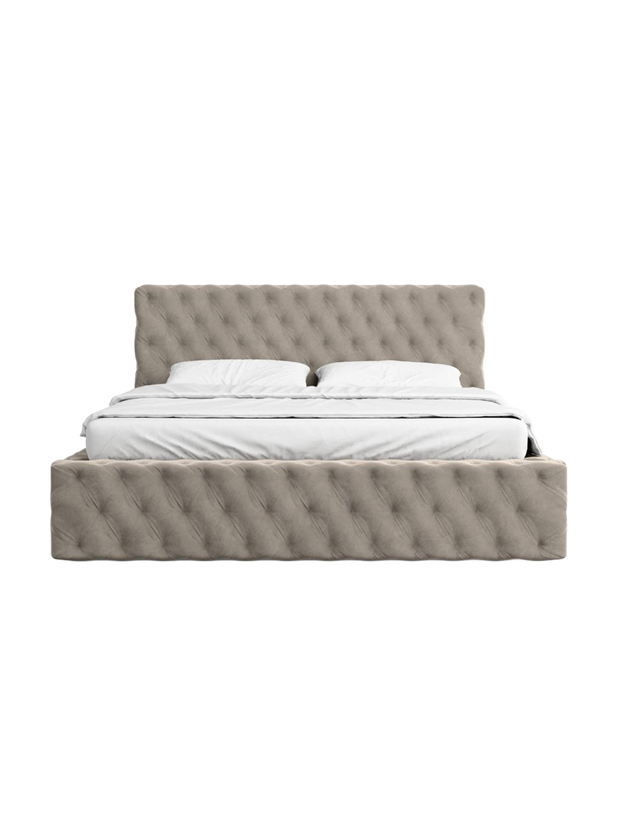 
Design Polsterbett „Garbo“ mit Ablagefach, Samt Beige dunkel - 140 x 200 cm