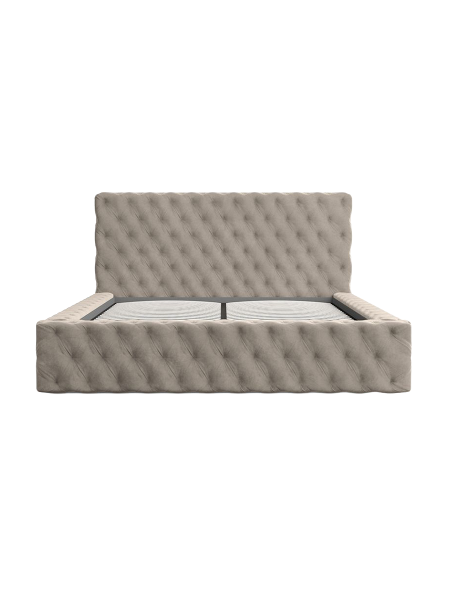 
Design Polsterbett „Garbo“ mit Ablagefach, Samt Beige dunkel - 140 x 200 cm
