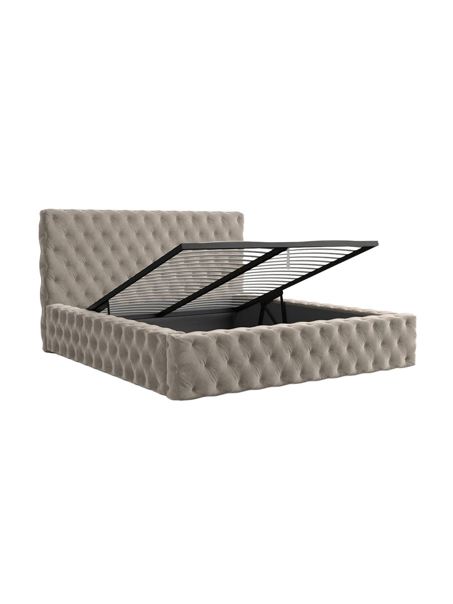
Design Polsterbett „Garbo“ mit Ablagefach, Samt Beige dunkel - 140 x 200 cm