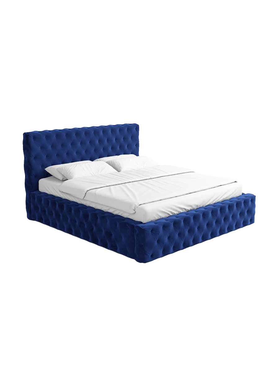 
Design Polsterbett „Garbo“ mit Ablagefach, Samt Dunkelblau - 140 x 200 cm