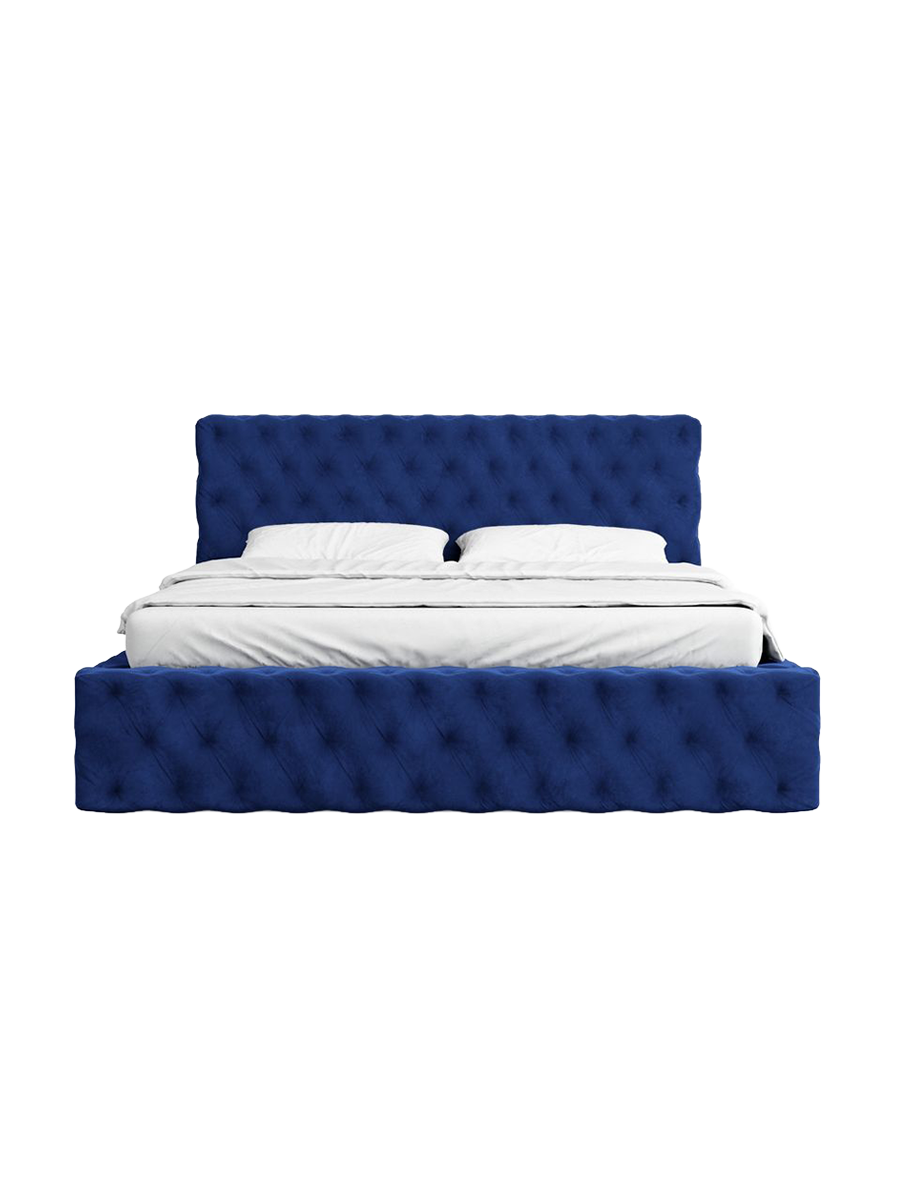 
Design Polsterbett „Garbo“ mit Ablagefach, Samt Dunkelblau - 140 x 200 cm