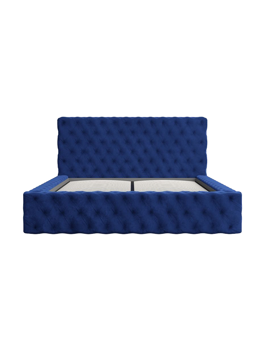 
Design Polsterbett „Garbo“ mit Ablagefach, Samt Dunkelblau - 140 x 200 cm