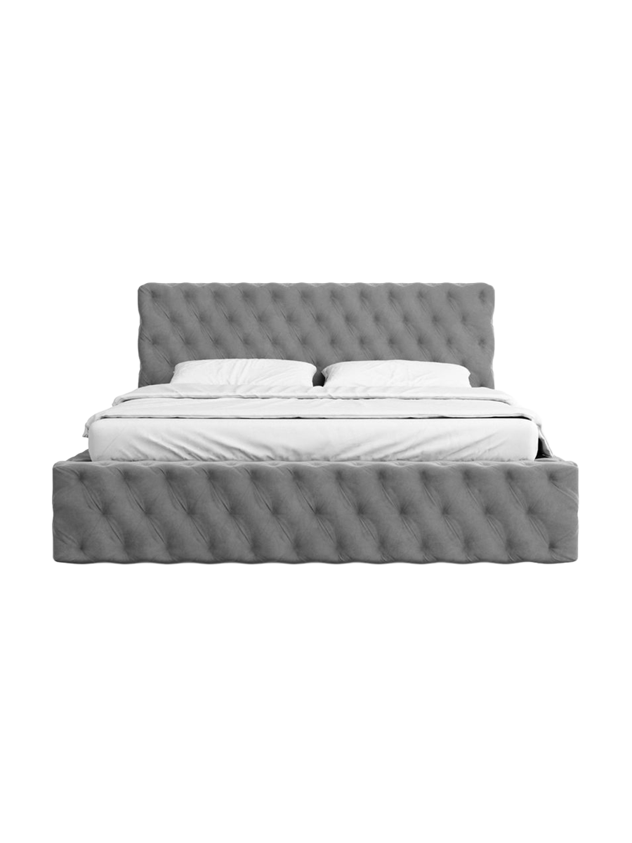 
Design Polsterbett „Garbo“ mit Ablagefach, Samt Grau - 140 x 200 cm