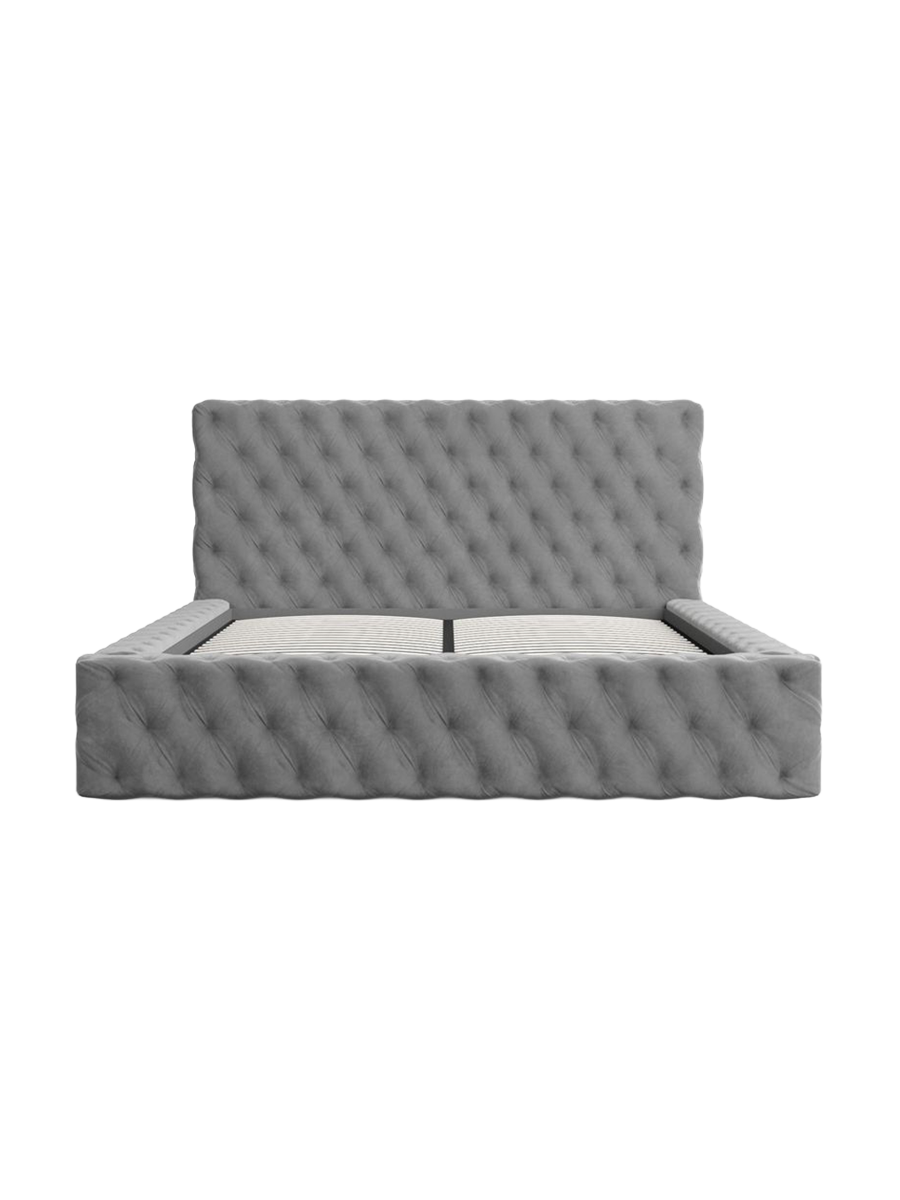 
Design Polsterbett „Garbo“ mit Ablagefach, Samt Grau - 140 x 200 cm