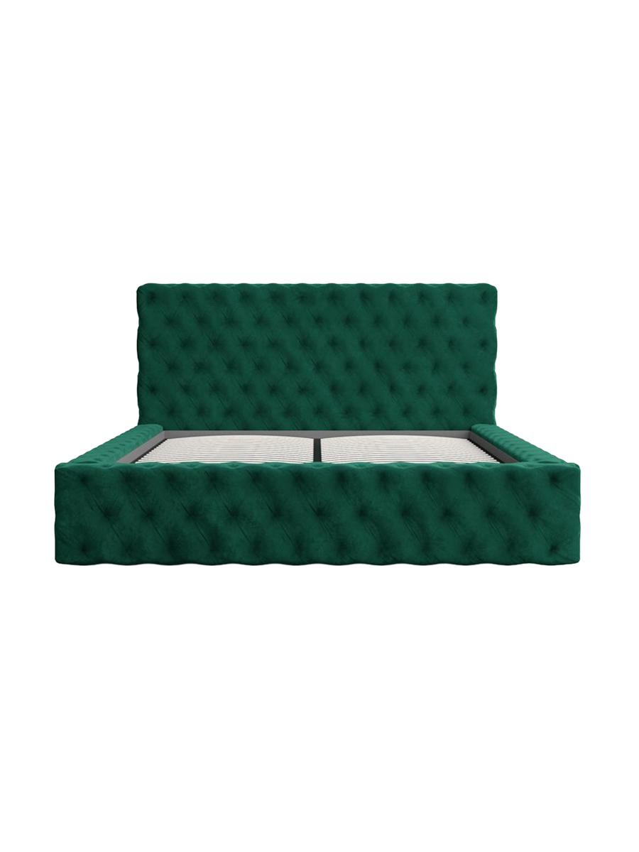 
Design Polsterbett „Garbo“ mit Ablagefach, Samt Grün - 140 x 200 cm