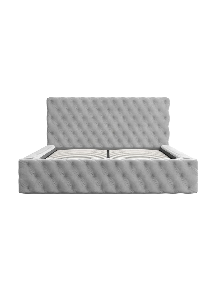 
Design Polsterbett „Garbo“ mit Ablagefach, Samt Hellgrau - 140 x 200 cm